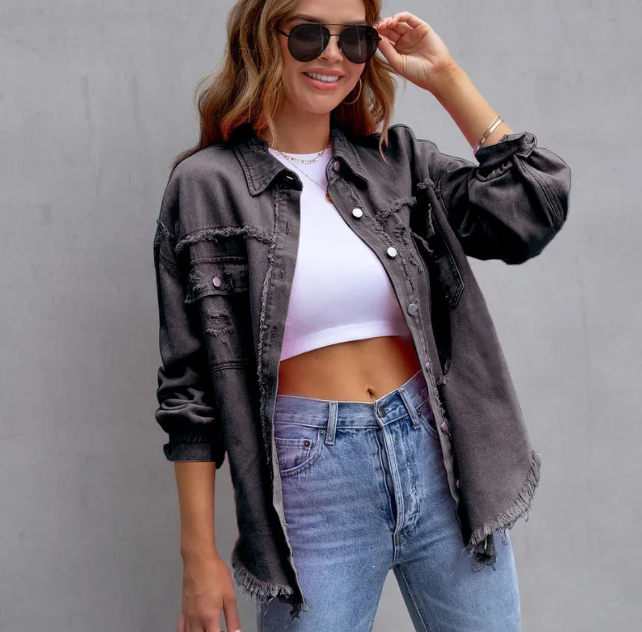 Women Fashion Solid Color Denim Jacket