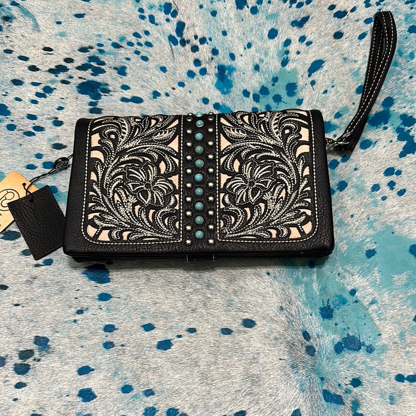 CROSSBODY FOLDED BACK WITH TURQUOISE BEADS