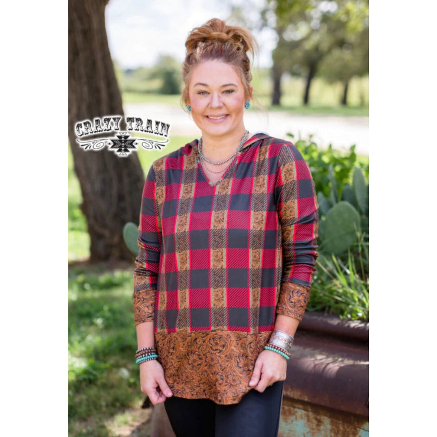 PLAID LEATHER HOODIE