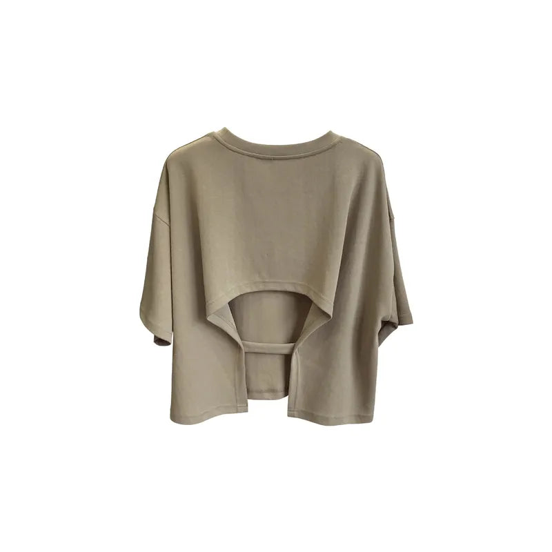 Casual Solid Color Half Sleeve Patchwork Backless T-Shirts