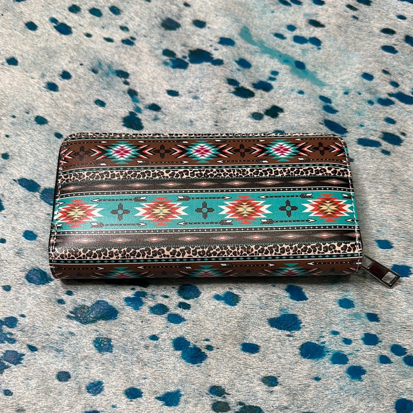 WALLET LONG BROWN WITH LEOPARD AND AZTEC