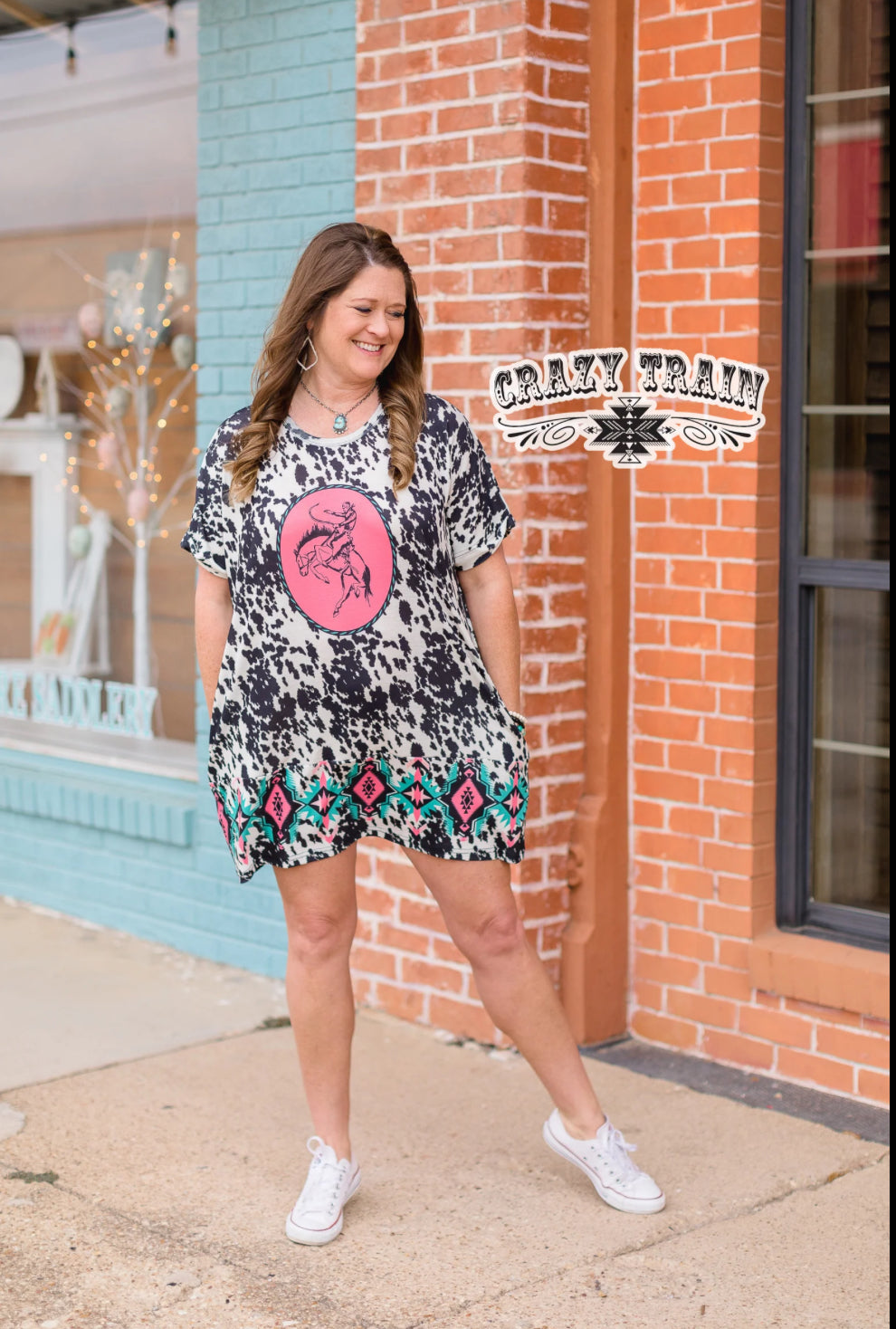 COW PRINT WTH COWBOY DRESS
