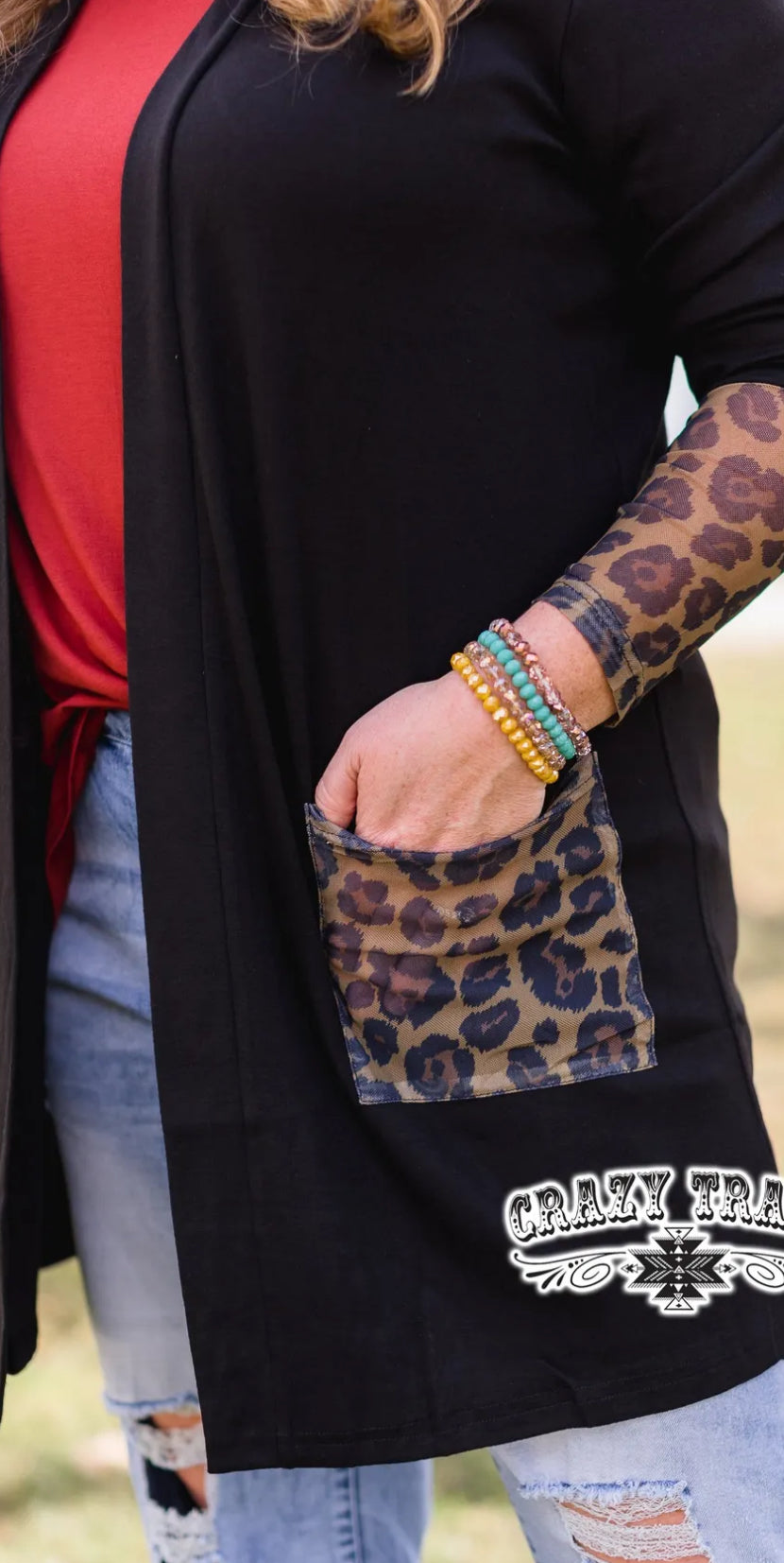 BLACK WITH LEOPARD LARAMIE CARDIGAN