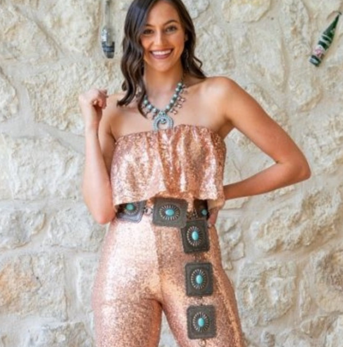 ROSE GOLD SEQUIN STRAPLESS JUMPSUIT