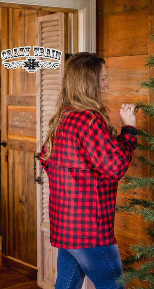 FIRESIDE PLAID PULLOVER W/POCKETS