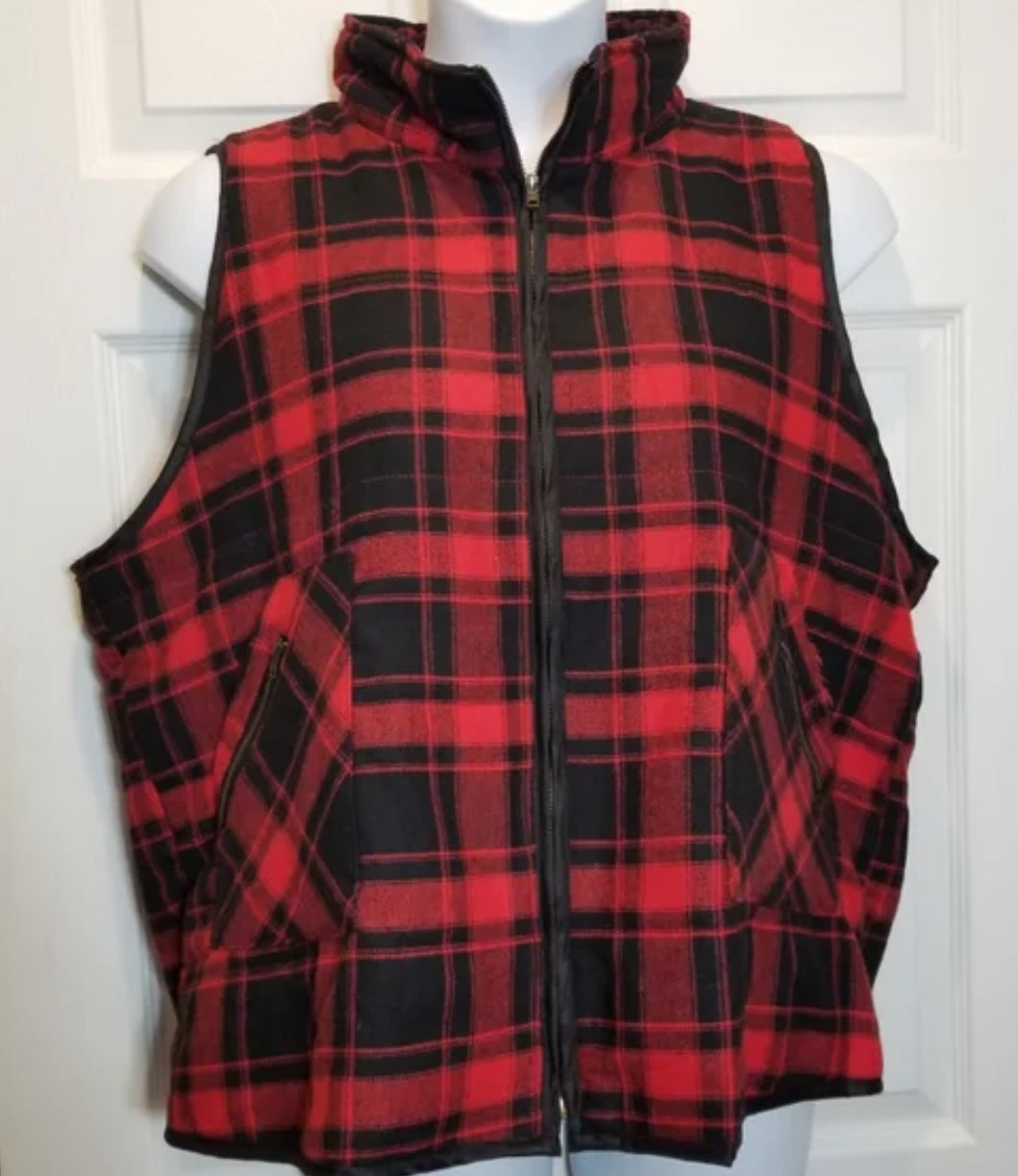 ANDREE BY UNIT PLAID ZIP UP VEST W/POCKETS