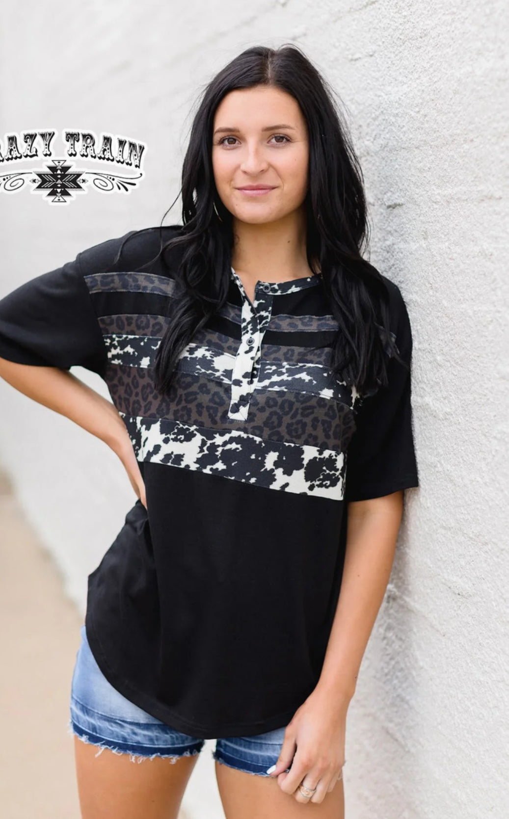 WILD WRANGLER COW PRINT/LEOPARD TOP