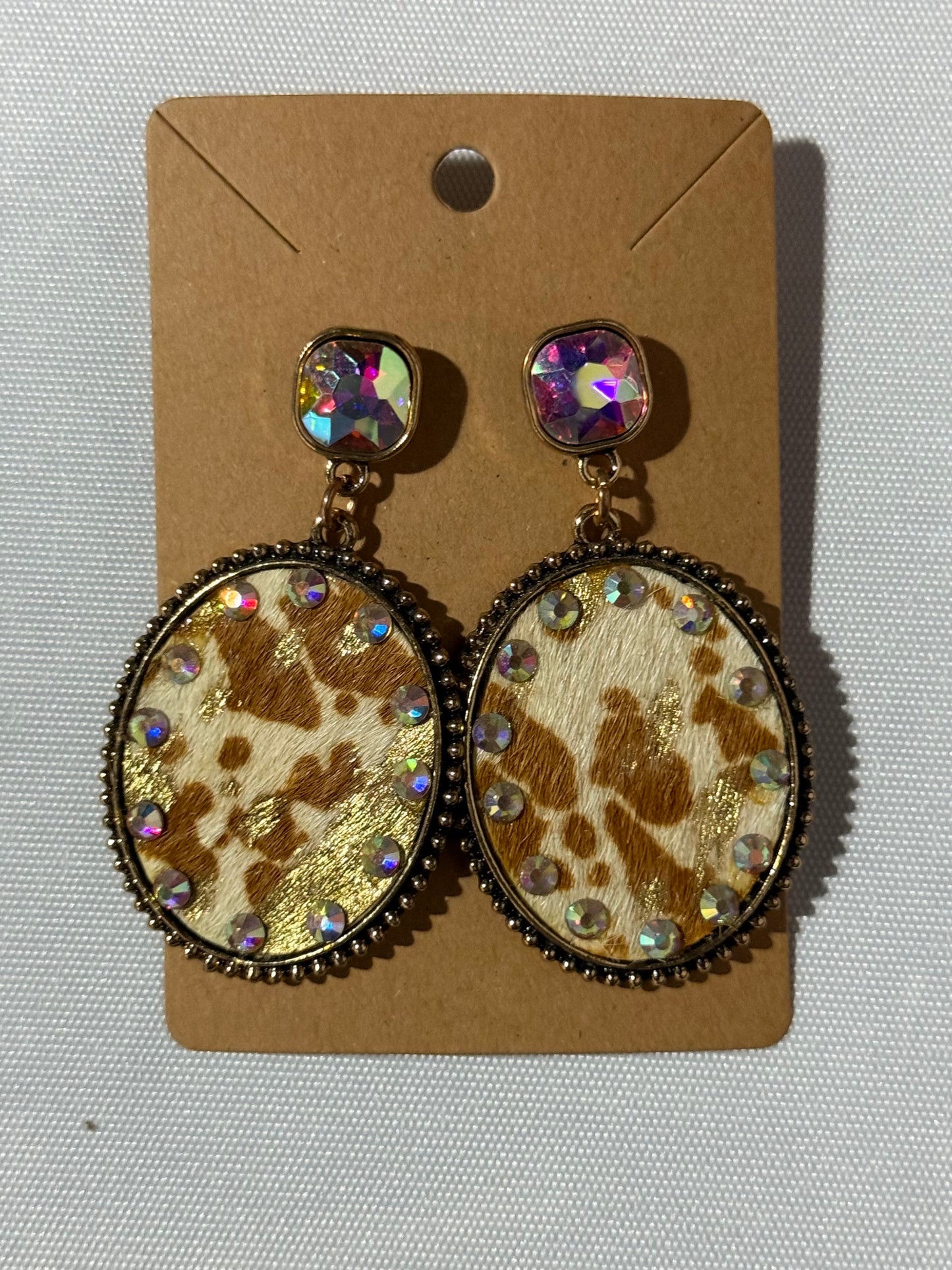 STUDDED FAUX COWHIDE EARRINGS