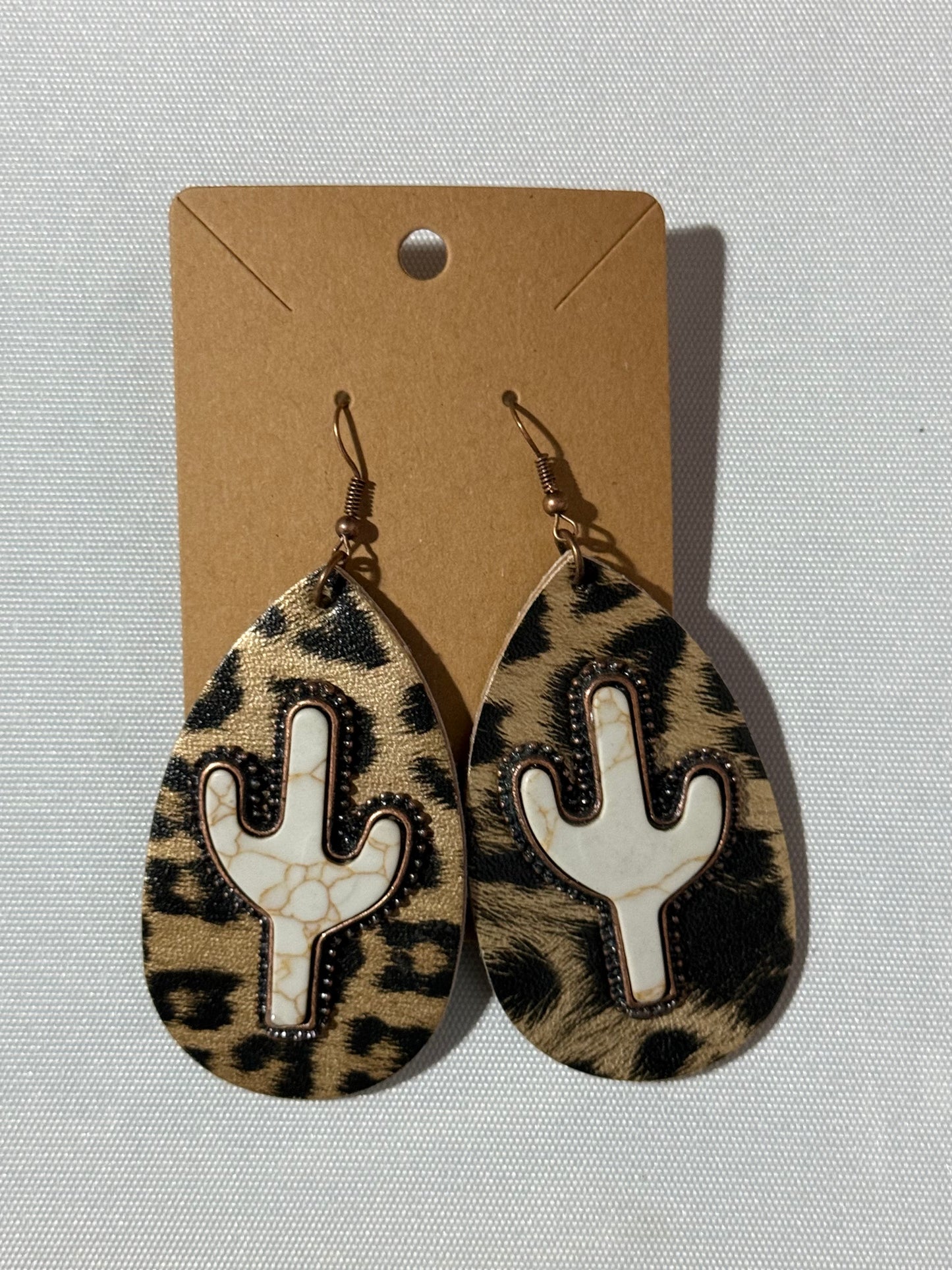 Cheetah Print with Cactus Oval Earrings