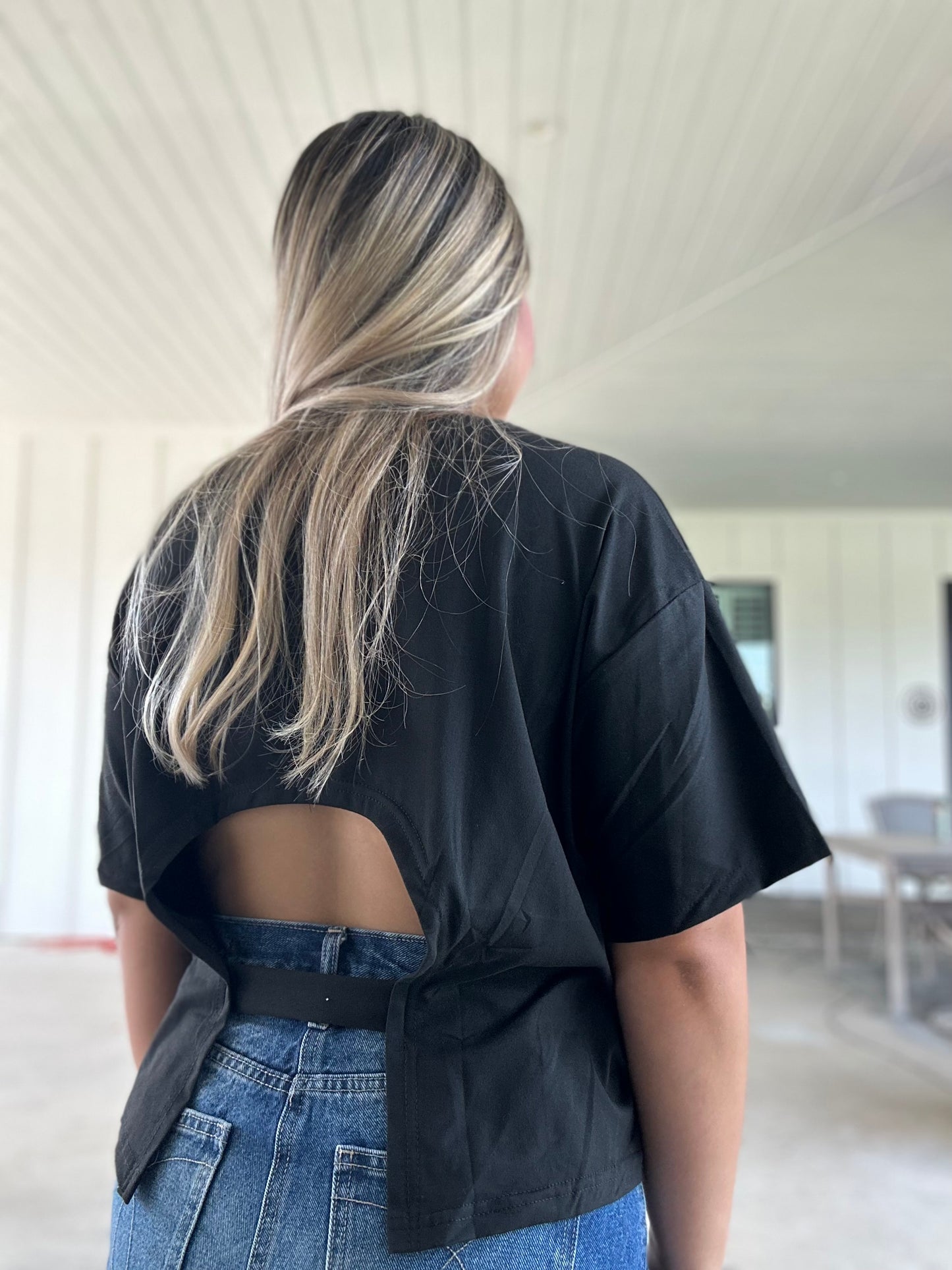 Casual Solid Color Half Sleeve Patchwork Backless T-Shirts