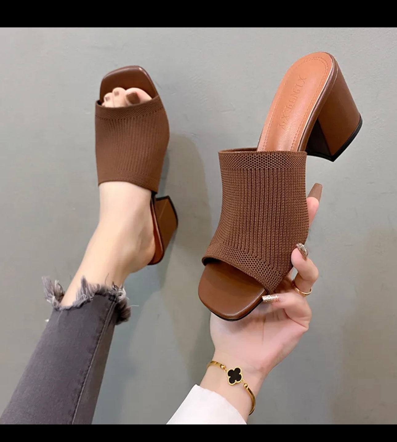 Solid Color Open Toe High Heel Slipper