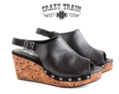 CLYDE BLACK WEDGE BLACK/ LEATHER