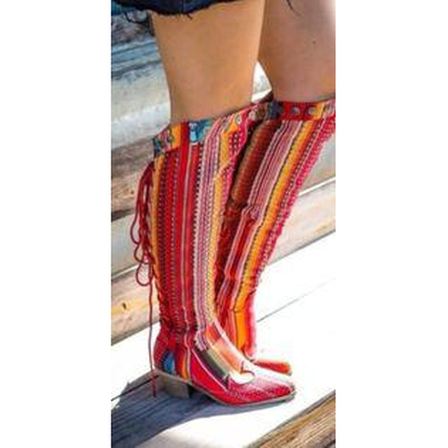 SERAPE KNEE HIGH LACE UP BOOTS