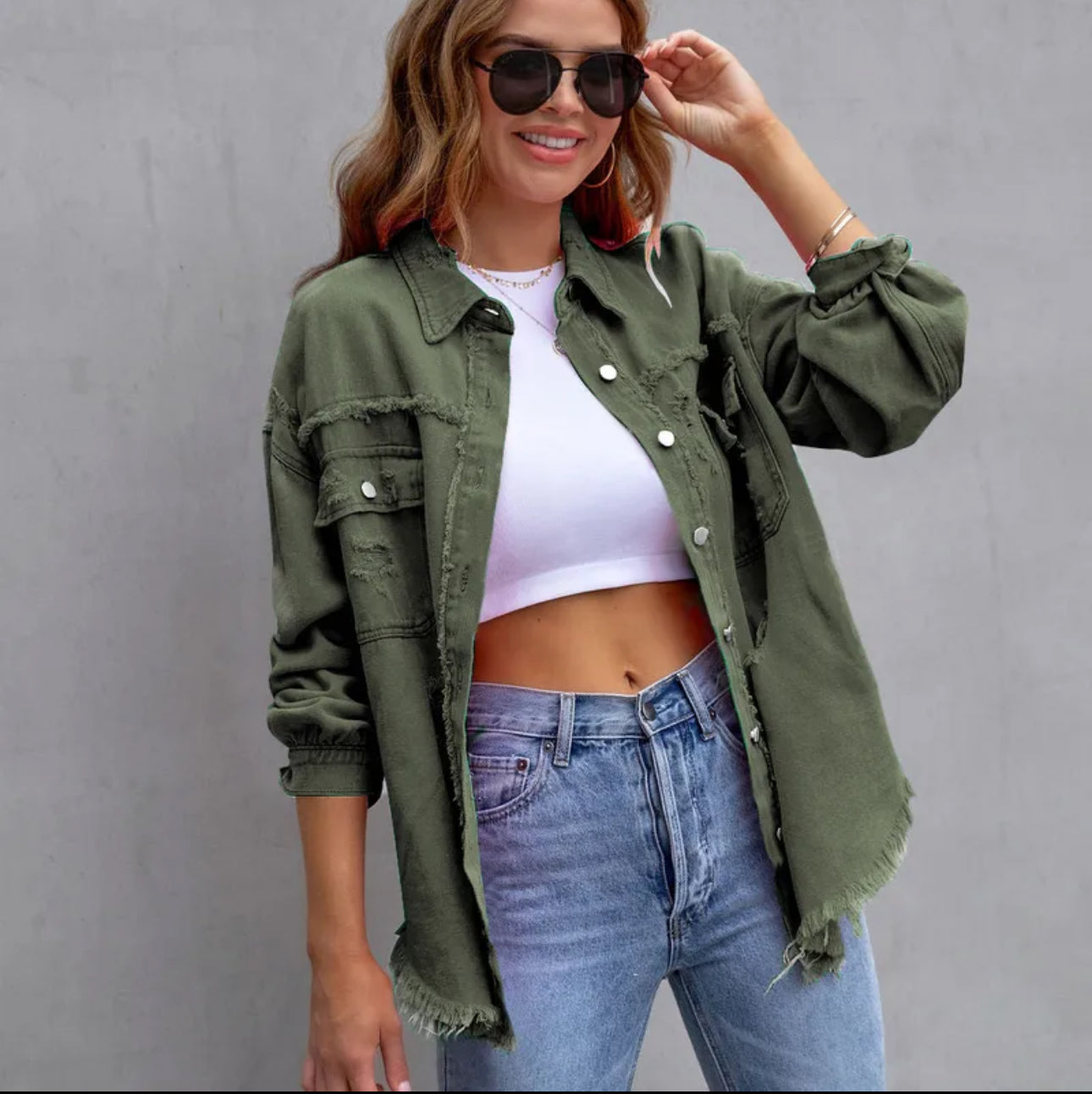 Women Fashion Solid Color Denim Jacket