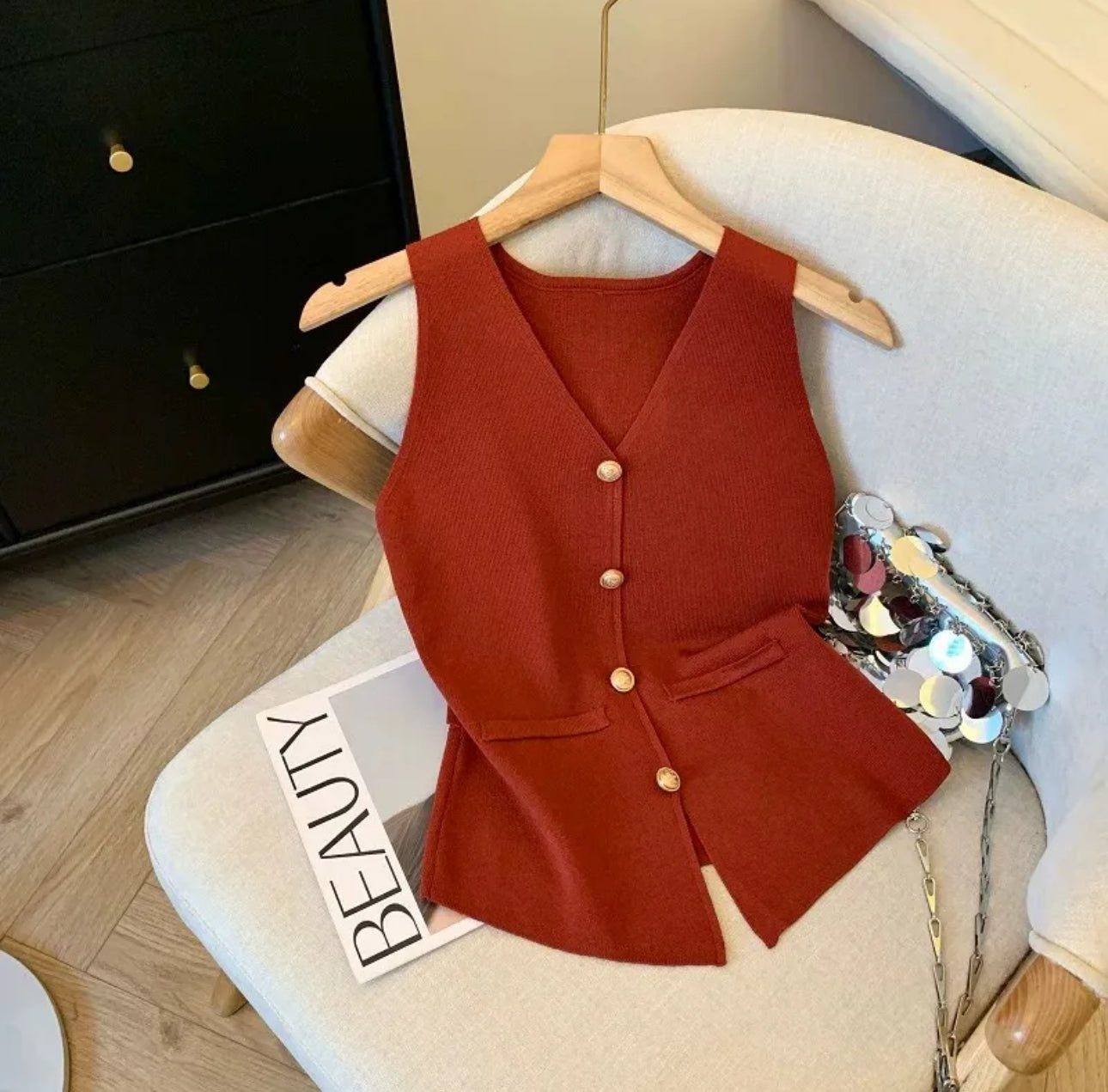 V neck sleeveless sweater vest