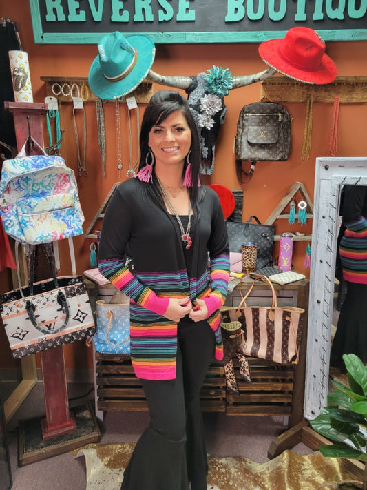 BLACK WITH SERAPE STRIPED CARIGAN