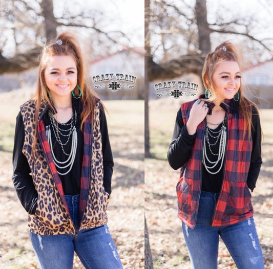 REVERSIBLE VEST LEOPARD/PLAID