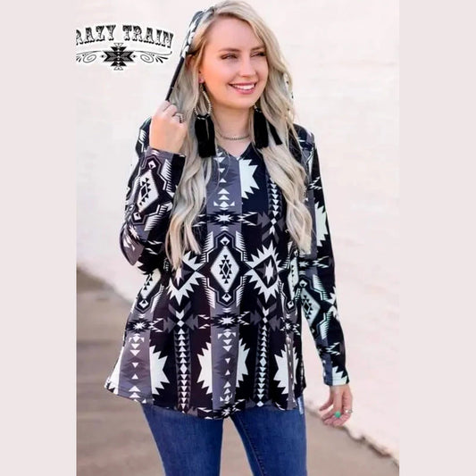 BLACK AZTEC HOODIE