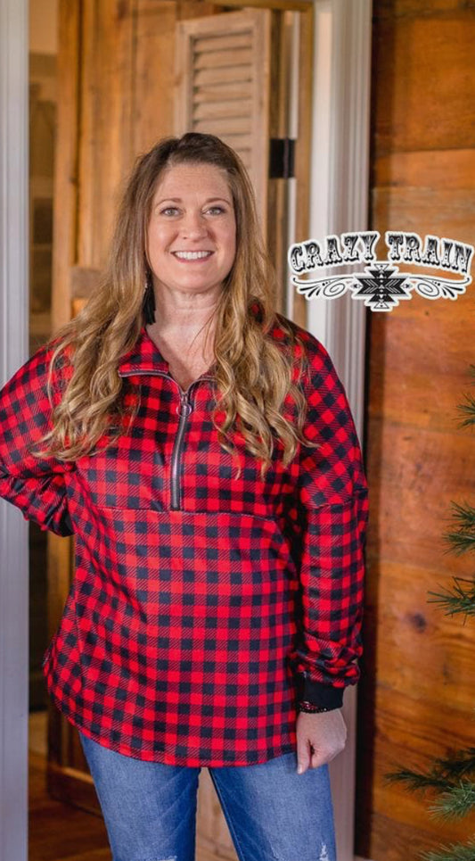 FIRESIDE PLAID PULLOVER W/POCKETS