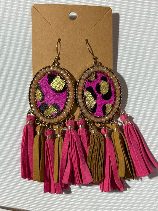 Pink, Brown & Cheetah Print Earrings