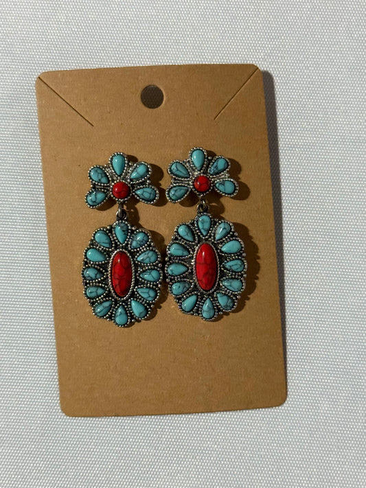 Turquoise & Red Earrings