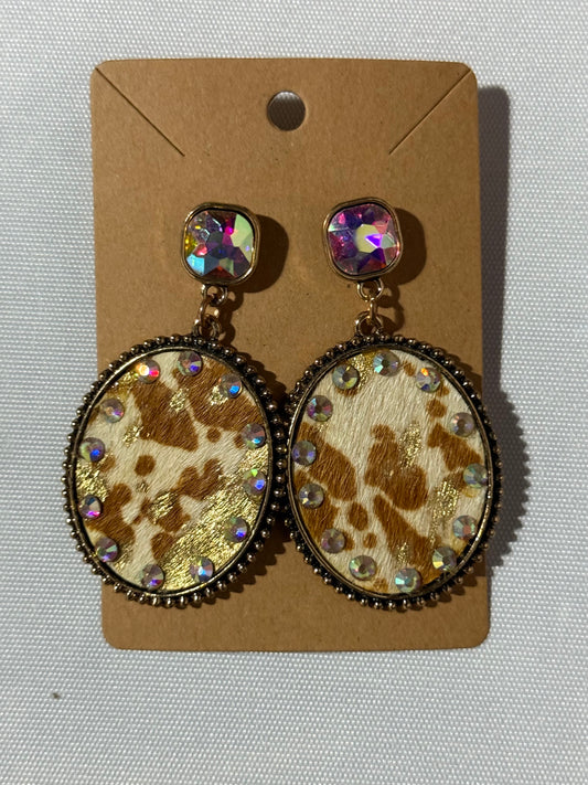 STUDDED FAUX COWHIDE EARRINGS