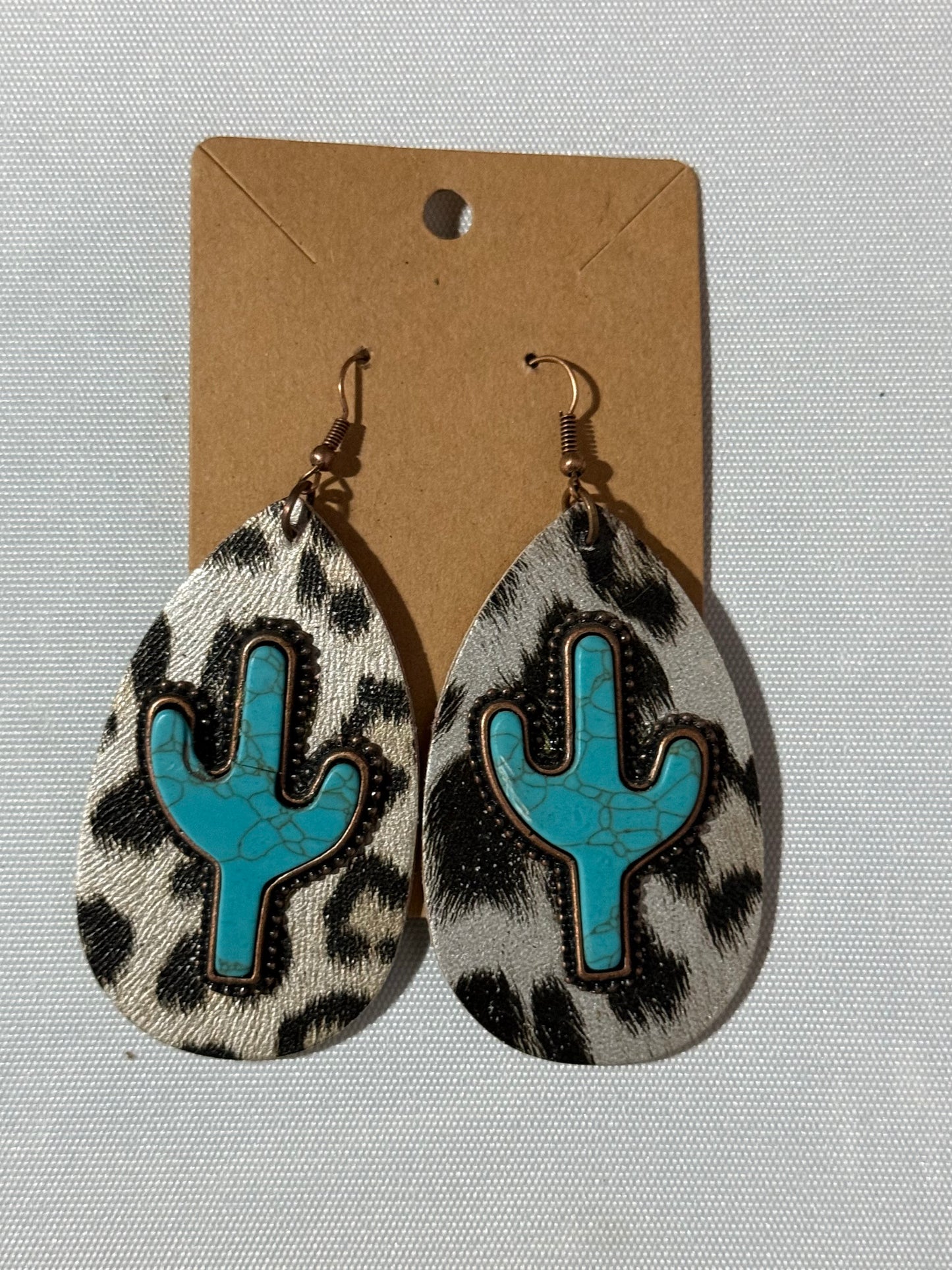 Cheetah Print with Cactus Oval Earrings