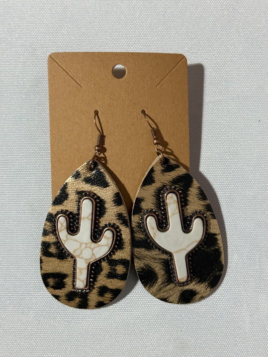 Cheetah Print with Cactus Oval Earrings