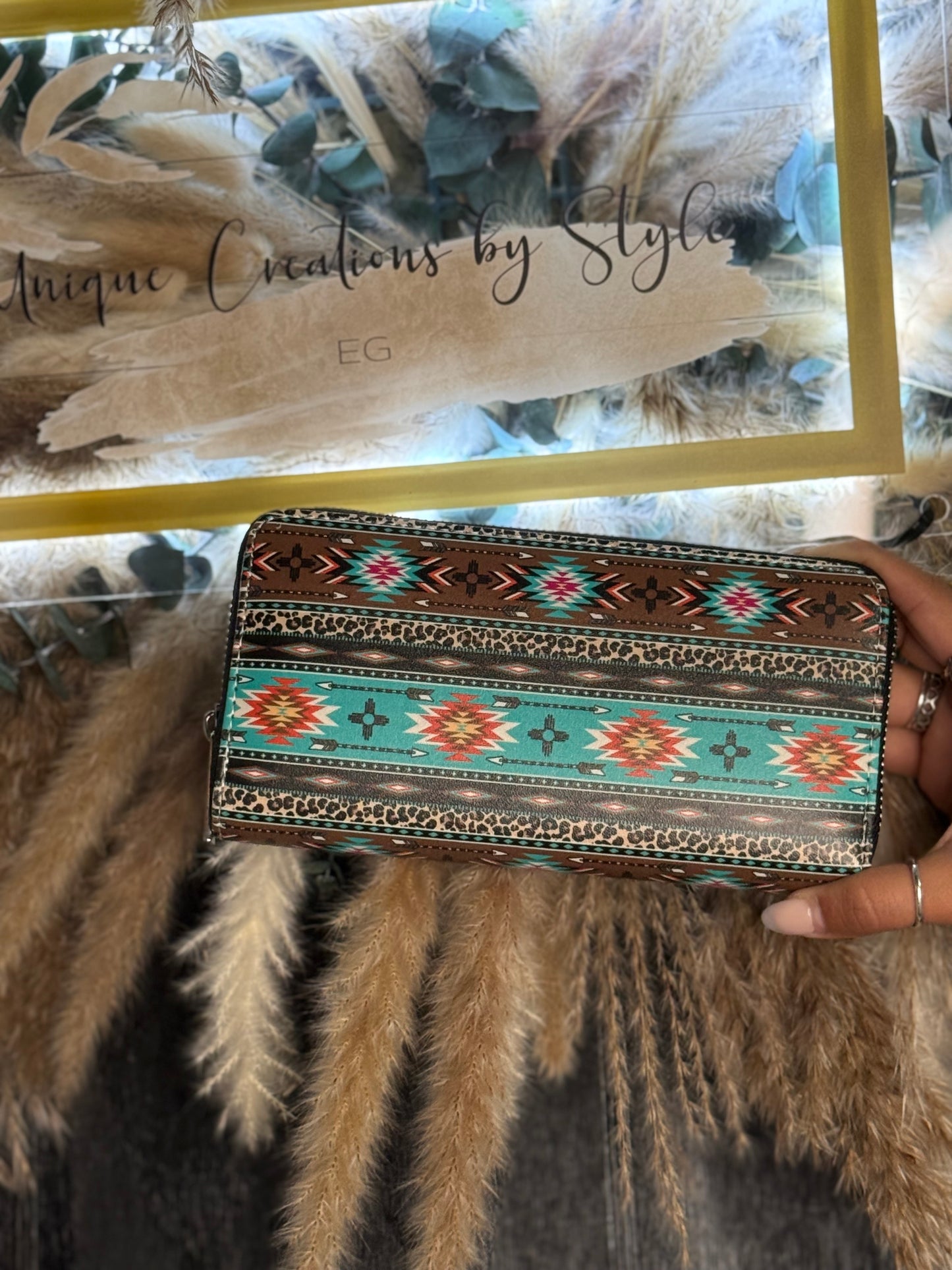 WALLET LONG BROWN WITH LEOPARD AND AZTEC