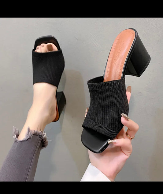 Solid Color Open Toe High Heel Slipper