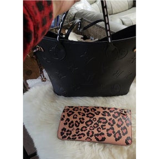 BLACK NEVERFULL W/LEOPARD AND WRISLET PURSE
